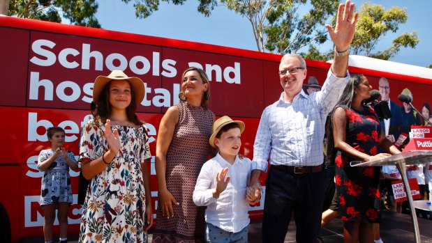 Michael Daley, with his wife Christina and children Olivia and Austin, officially launches his campaign in Kings Langley.