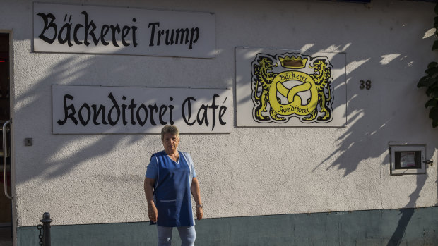 Ursula Trump, whose husband is seventh cousins with President Donald Trump, outside her bakery in Freinsheim, Germany.