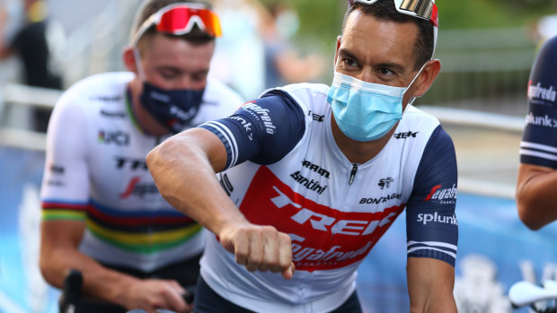 Sign of the times: Australia's Richie Porte wears a face mask at the Tour de France team presentation.