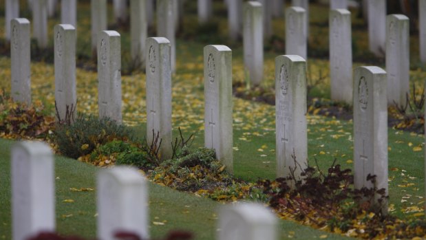 Graves at the Australian National Memorial to World War I soldiers at   Villers-Bretonneux in France. 
