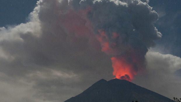 Mount Agung erupting in June.