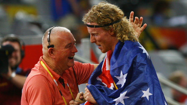 The late Maurie Plant, left, with Steve Hooker at the Beijing Games.