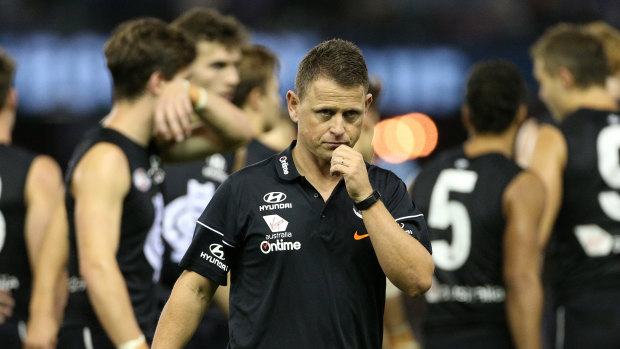 Hard questions: Carlton coach Brendon Bolton faces renewed scrutiny after a heavy loss to the Roos.