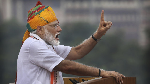 Indian Prime Minister Narendra Modi  addresses the nation on its Independence Day.