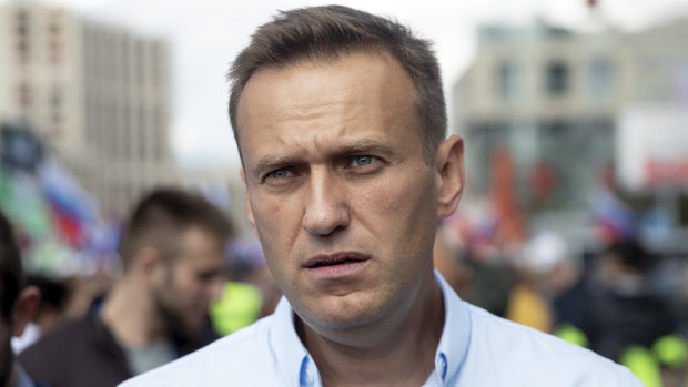 Russian opposition activist Alexei Navalny attends a protest in Moscow, Russia. 