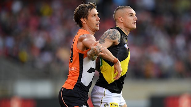 Wild Boer: Matt de Boer will be hoping to repeat his efforts on Dustin Martin when GWS face Geelong.