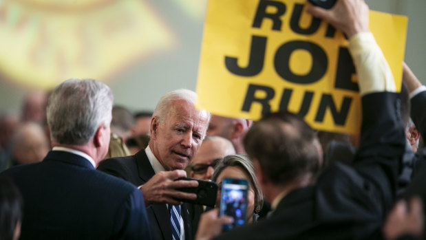 'Run Joe Run': former vice president Joe Biden addresses firefighters.