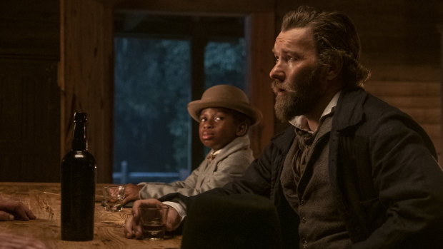 Chase Dillon as Homer and Joel Edgerton as Ridgeway in The Underground Railroad.