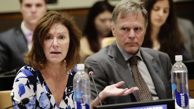 Cindy Warmbier and Fred Warmbier, parents of Otto Warmbier, during a meeting last year at the United Nations headquarters. 