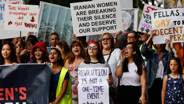 Thousands walked from Hyde Park to Belmore Park as part of the Women's March rallies being held around the world.