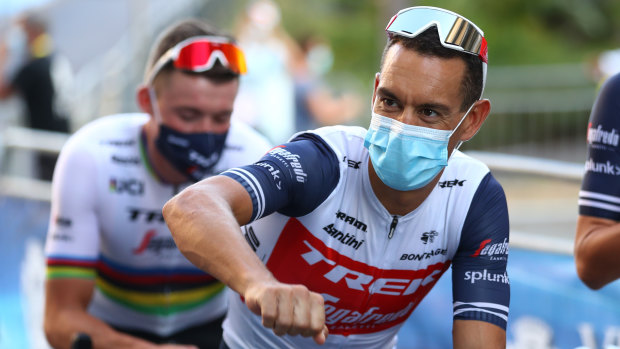 Sign of the times: Australia's Richie Porte wears a face mask at the Tour de France team presentation.