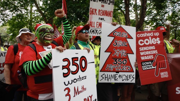 Workers protested the Coles lockout in Sydney's CBD in December.