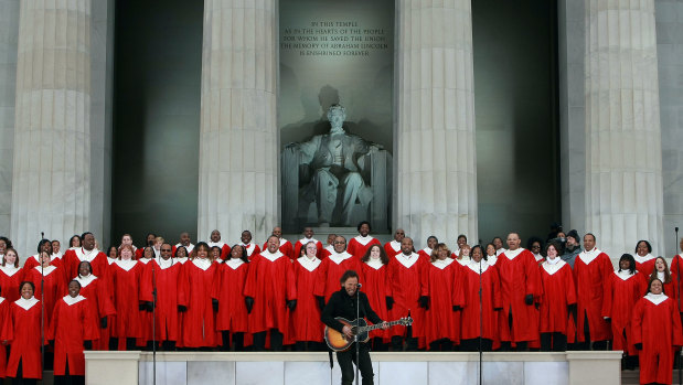 Bruce Springsteen at Barack Obama’s 2009 inauguration, a leader who spoke to the America he pictured in his music.