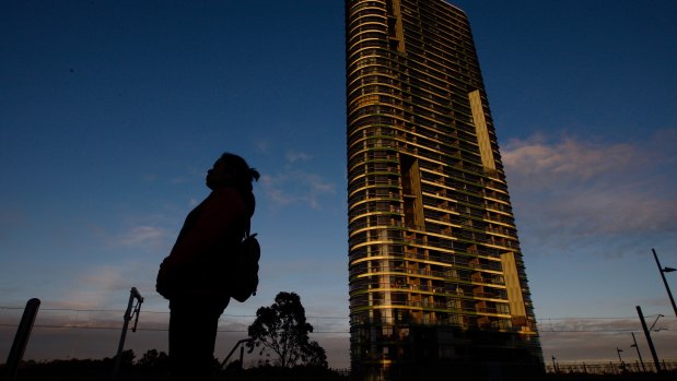 One year on ... cracks appeared in the Opal Tower on Christmas Eve last year. 