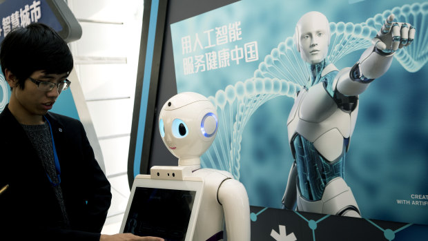 A Chinese iFlyTek robot that uses artificial intelligence. China wants to become the world’s leader in artificial intelligence.