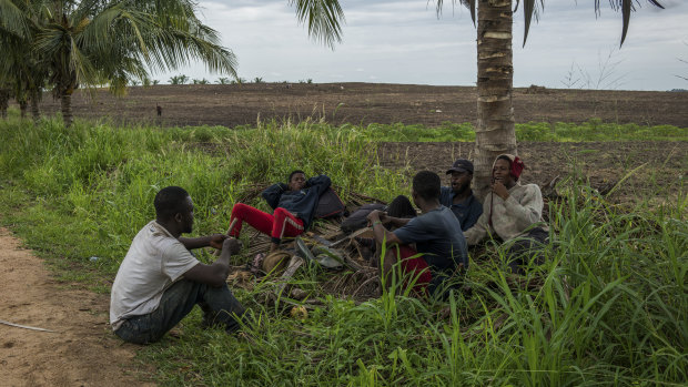 Young workers take a break from farming in Gomoa Mpota, Ghana.