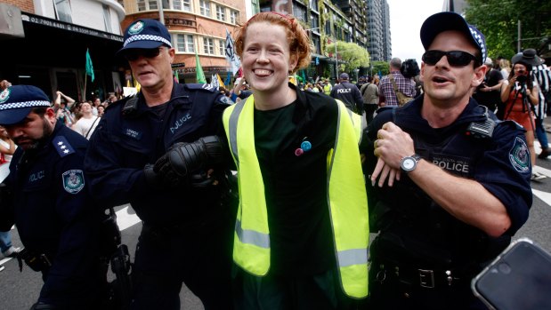 Lily Campbell being arrested on Monday.