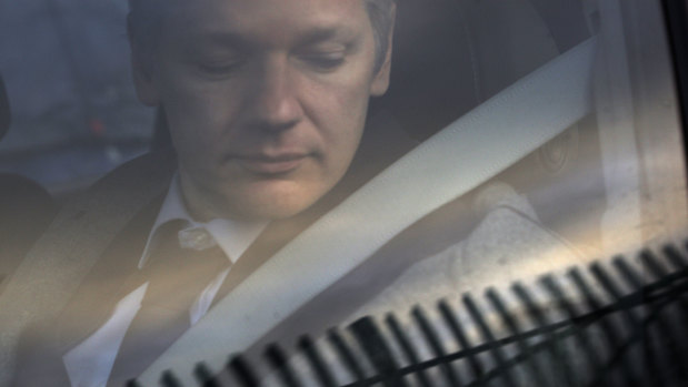 Julian Assange arriving at Belmarsh Magistrate's court in London for an extradition hearing in January 2011.