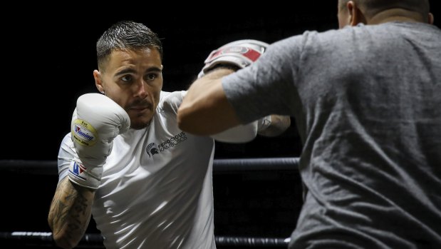 George Kambosos trains ahead of his clash with Devin Haney at his new gym in Mortdale.