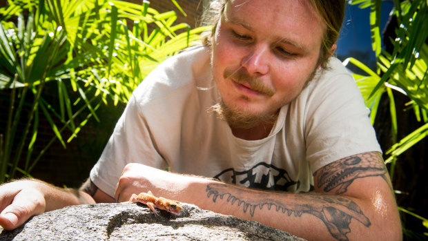 Damien Esquerre, pictured with an Australian Barking gecko.