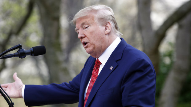 US President Donald Trump addresses the media from the Rose Garden of the White House. 