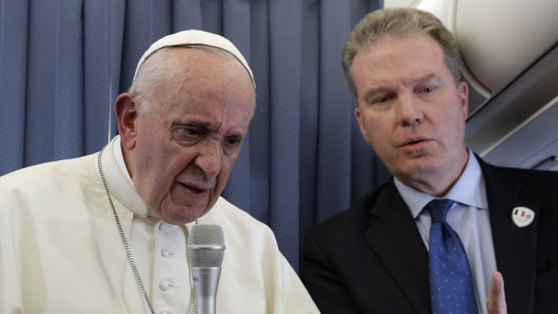 Pope Francis with Vatican spokesperson Greg Burke in August, 2018.