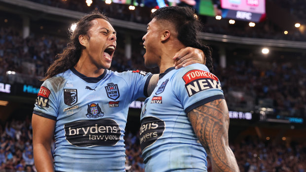 Jarome Luai and Brian To’o playing for NSW.