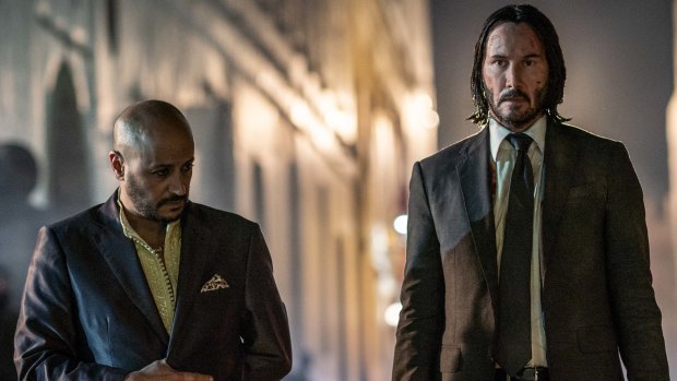 Yassin (Aissam Bouali, left) and John Wick (Keanu Reeves) in John Wick: Chapter 3 - Parabellum. 