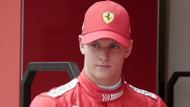 The son rises: Mick Schumacher during his first F1 test for Ferrari in Bahrain on Tuesday.