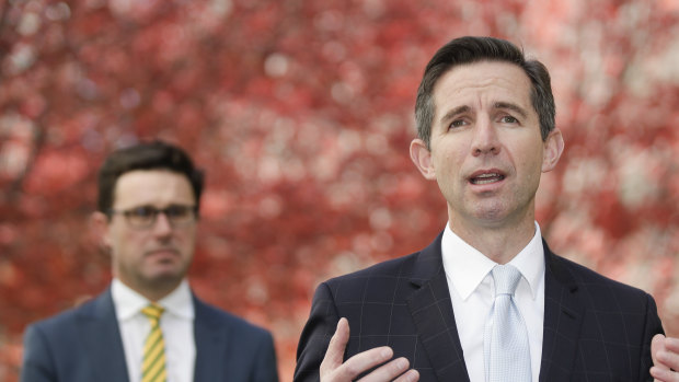 Agriculture Minister David Littleproud and Trade Minister Simon Birmingham. 