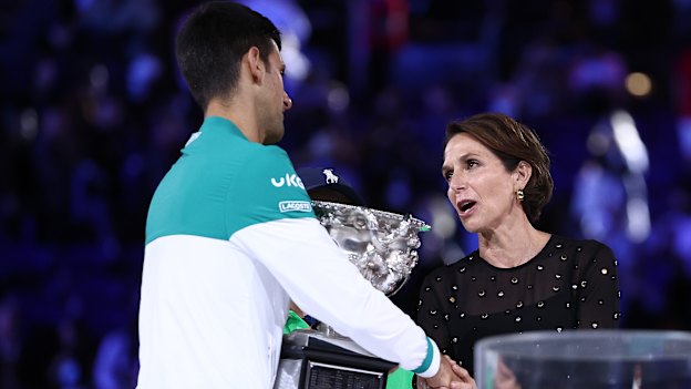 Hrdlicka  with Novak Djokovic at this year’s Australian Open men’s final.