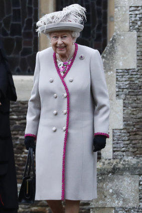 Britain's Queen Elizabeth II leaving the St Mary Magdalene Church after the service.
