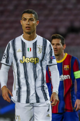 Barcelona’s Lionel Messi, right, and Juventus’ Cristiano Ronaldo during the Champions League match in December last year.