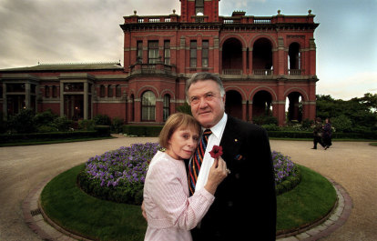 Richard and Jeanne Pratt out the front of Raheen in Kew. 