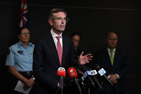 NSW Premier Dominic Perrottet fronts the media on Monday amid the floods.