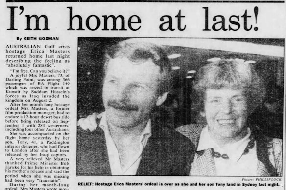 How this masthead reported the release of Australian hostage Erica Masters in September 1990.