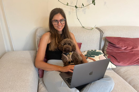 Laetitia Caron, Senior Digital Acquisition Strategist at ServiceNow, with her toy poodle Teddy, who is her regular companion when she works from home.
