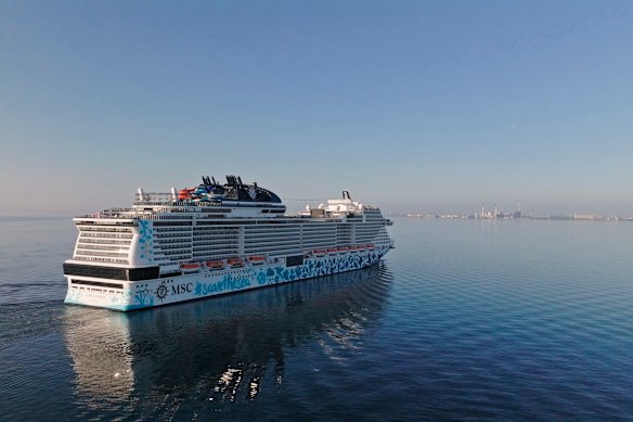 MSC Euribia, which carries 6327 passengers and 1711 crew, is docked in Dubai.
