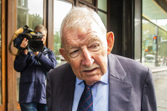 Ron Brierley outside court in 2020. He has forfeited his knighthood. 