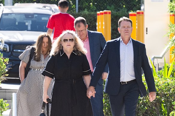 Lilie James’ parents, Peta and Jamie James, arrive at the Coroners Court in Lidcombe.