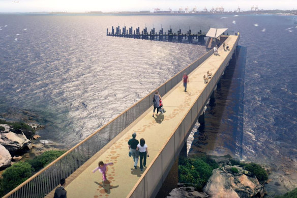 The proposed ferry wharf at La Perouse will extend 180 metres from the shoreline.