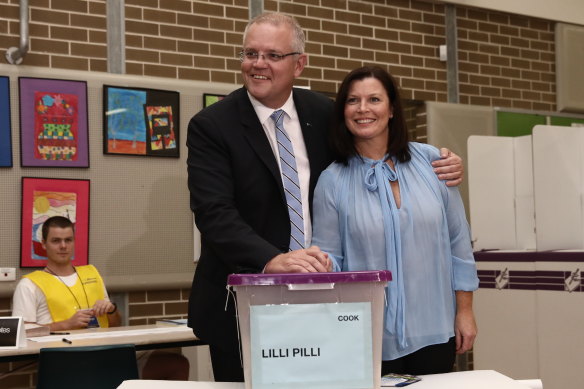 Prime Minister Scott Morrison and wife Jenny casting their votes at the 2019 election. 