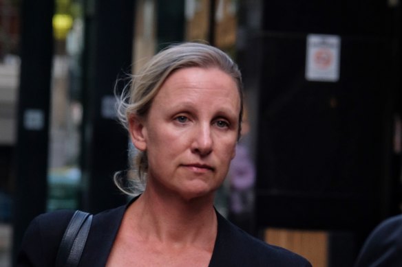 Megan Schutz leaves the IBAC hearings in Melbourne in March