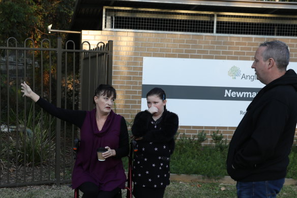 Liz Lane with daughter Samantha and Anthony Bowe outside Newmarch House earlier this week. 