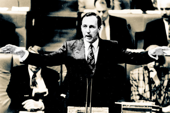 Paul Keating during the budget session question time in 1992.