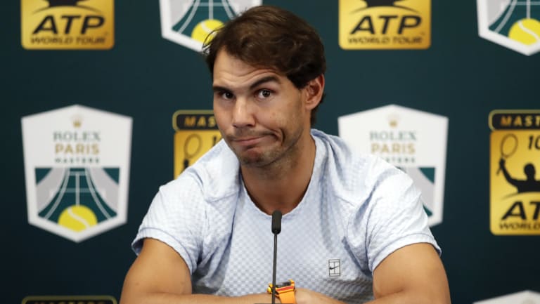 Nadal addresses the media after his withdrawal from the Paris Masters.