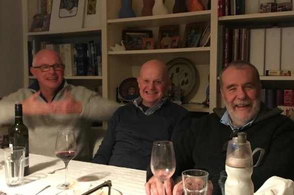 From left: Michael Gordon, John Silvester and Martin Flanagan at dinner in 2017.
