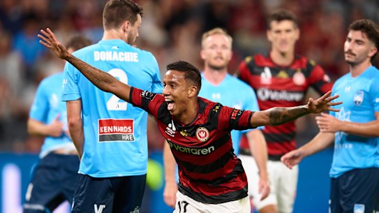 Keanu Baccus celebrates after scoring.