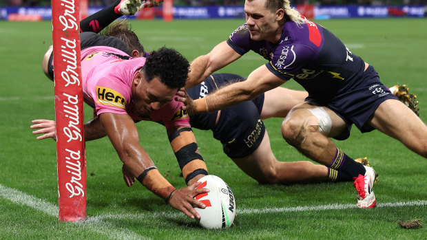 Paul Alamoti’s second try against Melbourne.