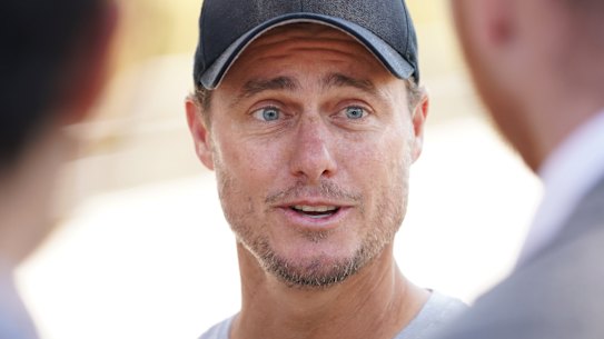 Lleyton Hewitt addresses the media in Melbourne on Tuesday.